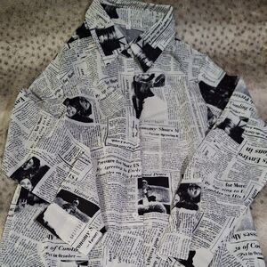 Newspaper Print Button-Up Shirt